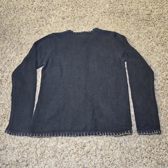 White Stag Size S Embroidered Sequin Winter Snowflakes Black Cardigan Button - Picture 2 of 8